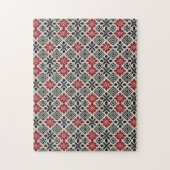 Rood Zwart Wit Geometrisch Folk Patroon Legpuzzel (Verticaal)
