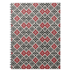 Rood Zwart Wit Geometrisch Folk Patroon Notitieboek