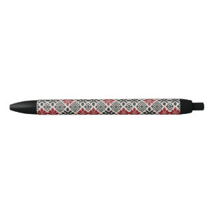 Rood Zwart Wit Geometrisch Folk Patroon Zwarte Inkt Pen