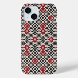 Rood Zwart Wit Geometrisch Keffiyeh Volkspatroon  iPhone 15 Case