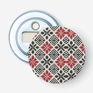 Rood Zwart Wit Geometrische Keffiyeh Folk Patroon Button Flesopener