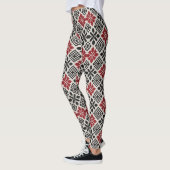 Rood Zwart Wit Geometrische Keffiyeh Folk Patroon Leggings (Links)