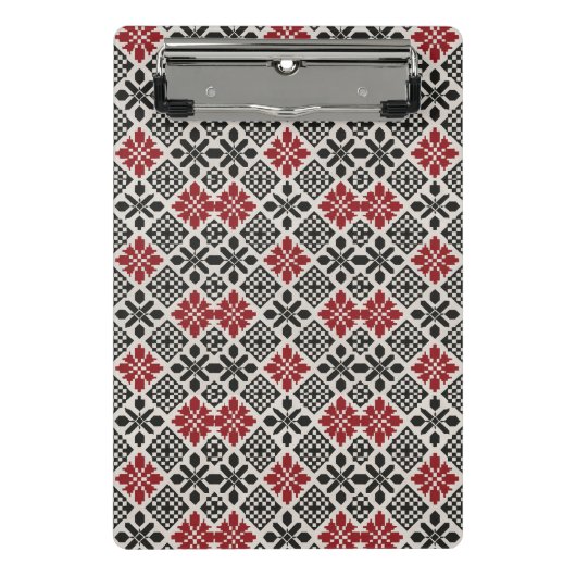 Rood Zwart Wit Geometrische Keffiyeh Folk Patroon Mini Klembord (Voorkant)