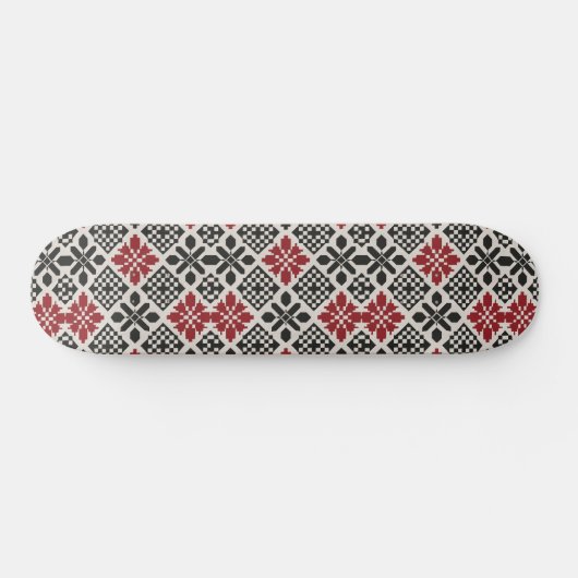 Rood Zwart Wit Geometrische Keffiyeh Folk Patroon Persoonlijk Skateboard (Horizontaal)