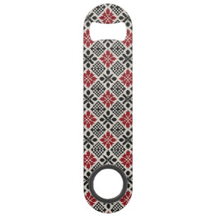 Rood Zwart Wit Geometrische Keffiyeh Folk Patroon Speed Flessenopener