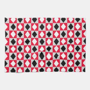 Rood Zwart Wit Geometrische Rhombus Diamant Theedoek