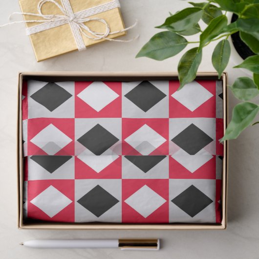 Rood Zwart Wit Geometrische Rhombus Diamant Tissuepapier (Geschenk)