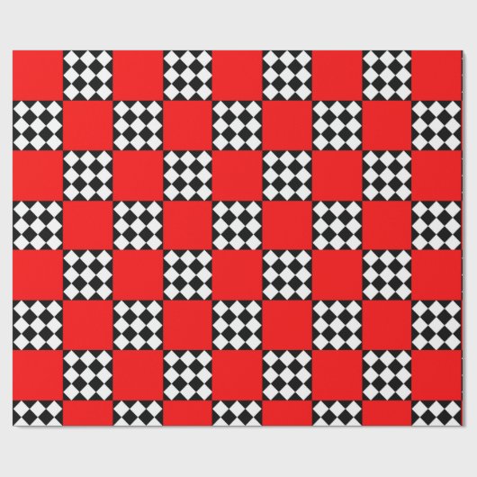 Rood Zwart Wit Geometrische Vierkante Driehoek Cadeaupapier (Vlak)