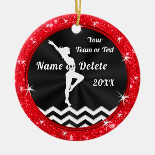 Rood, zwart, wit, gepersonaliseerd, Gymastics Gift Keramisch Ornament (Voorkant)