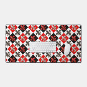 Rood Zwart Wit Geruit Fleur-de-lis Design Bureaumat (Keyboard & Muis)