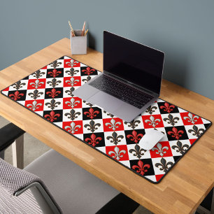 Rood Zwart Wit Geruit Fleur-de-lis Design Bureaumat
