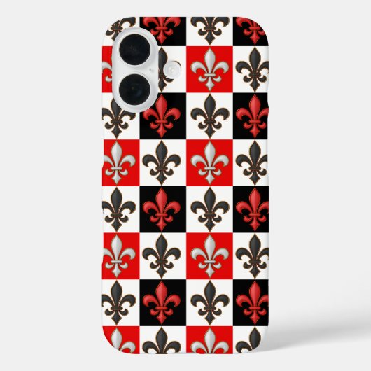 Rood Zwart Wit Geruit Fleur-de-lis Design Case-Mate iPhone Case (Achterkant)