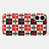 Rood Zwart Wit Geruit Fleur-de-lis Design Case-Mate iPhone Case (Achterkant (horizontaal))