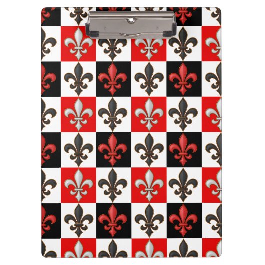 Rood Zwart Wit Geruit Fleur-de-lis Design Klembord (Voorkant)