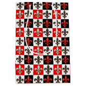 Rood Zwart Wit Geruit Fleur-de-lis Design Medium Cadeauzakje (Voorkant)