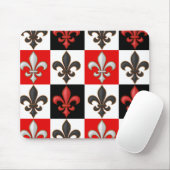 Rood Zwart Wit Geruit Fleur-de-lis Design Muismat (Met muis)