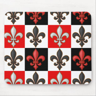 Rood Zwart Wit Geruit Fleur-de-lis Design Muismat