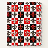 Rood Zwart Wit Geruit Fleur-de-lis Design Notitieboek (Achterkant)