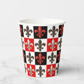Rood Zwart Wit Geruit Fleur-de-lis Design Papieren Bekers (Voorkant)