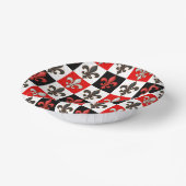 Rood Zwart Wit Geruit Fleur-de-lis Design Papieren Kommen (Gebogen)