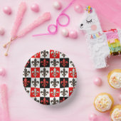 Rood Zwart Wit Geruit Fleur-de-lis Design Papieren Kommen (Feest)