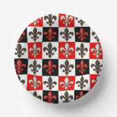 Rood Zwart Wit Geruit Fleur-de-lis Design Papieren Kommen (Voorkant)