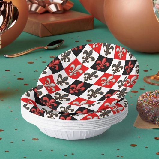 Rood Zwart Wit Geruit Fleur-de-lis Design Papieren Kommen