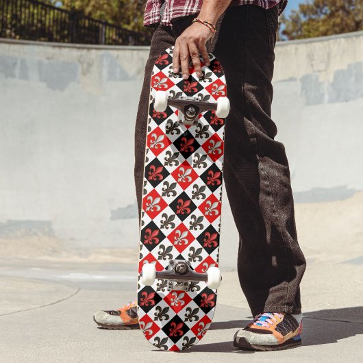 Rood Zwart Wit Geruit Fleur-de-lis Design Persoonlijk Skateboard