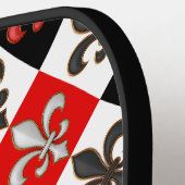 Rood Zwart Wit Geruit Fleur-de-lis Design Pickleball Paddle (Links Detail)