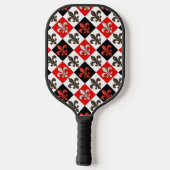 Rood Zwart Wit Geruit Fleur-de-lis Design Pickleball Paddle (Achterkant)