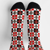 Rood Zwart Wit Geruit Fleur-de-lis Design Sokken (Top)