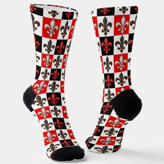Rood Zwart Wit Geruit Fleur-de-lis Design Sokken