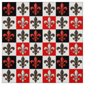 Rood Zwart Wit Geruit Fleur-de-lis Design Stof (Swatch)