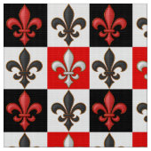 Rood Zwart Wit Geruit Fleur-de-lis Design Stof (Close Up)