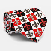 Rood Zwart Wit Geruit Fleur-de-lis Design Stropdas (Opgerold)