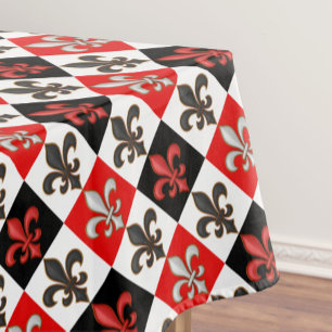Rood Zwart Wit Geruit Fleur-de-lis Design Tafelkleed