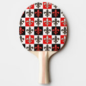 Rood Zwart Wit Geruit Fleur-de-lis Design Tafeltennisbatje (Achterkant)