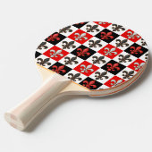 Rood Zwart Wit Geruit Fleur-de-lis Design Tafeltennisbatje (Voorkant Gekanteld)