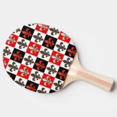 Rood Zwart Wit Geruit Fleur-de-lis Design Tafeltennisbatje (Zijkant)
