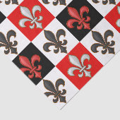 Rood Zwart Wit Geruit Fleur-de-lis Design Tissuepapier (Detail)
