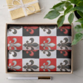 Rood Zwart Wit Geruit Fleur-de-lis Design Tissuepapier (Geschenk)