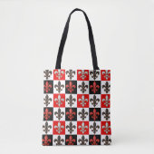 Rood Zwart Wit Geruit Fleur-de-lis Design Tote Bag (Voorkant)