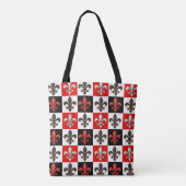 Rood Zwart Wit Geruit Fleur-de-lis Design Tote Bag (Achterkant)