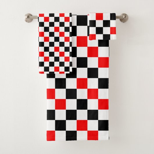 Rood Zwart Wit Geruit Patroonontwerp Bad Handdoek (Insitu)