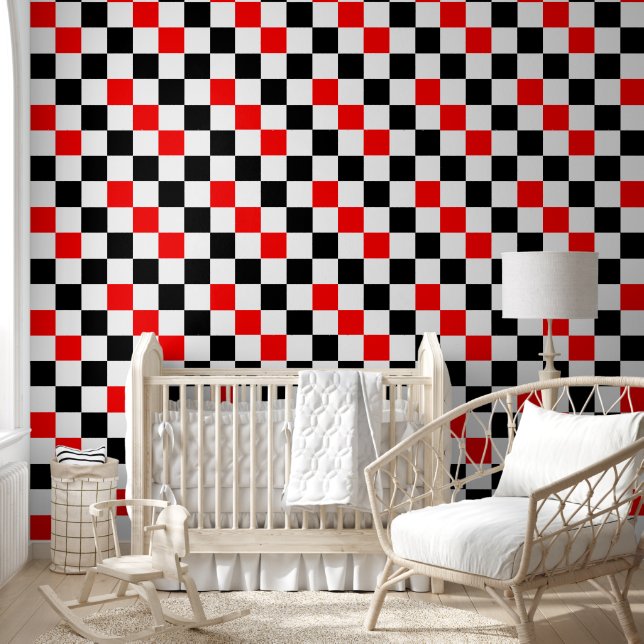 Rood Zwart Wit Geruit Patroonontwerp  Behang (Kinderen)