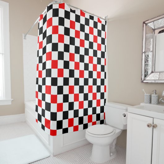 Rood Zwart Wit Geruit Patroonontwerp Douchegordijn (In situ)