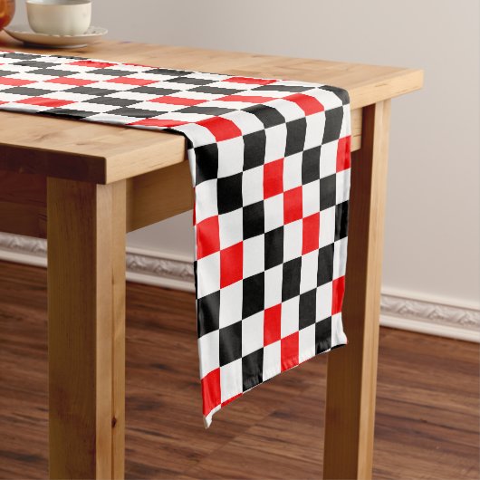 Rood Zwart Wit Geruit Patroonontwerp  Korte Tafelloper (Voorbeeld)
