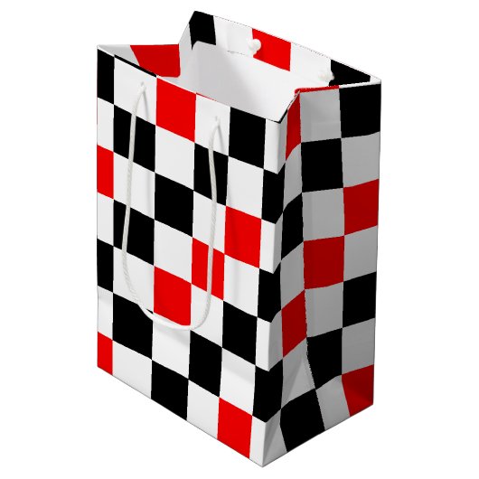 Rood Zwart Wit Geruit Patroonontwerp Medium Cadeauzakje (Voorkant Gekanteld)