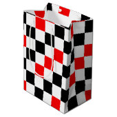Rood Zwart Wit Geruit Patroonontwerp Medium Cadeauzakje (Achterkant Gekanteld)