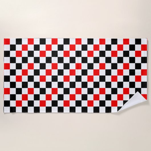 Rood Zwart Wit Geruit Patroonontwerp Strandlaken (Voorkant)